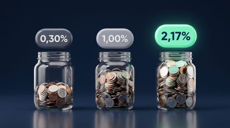 Comparativa visual de tipos de interés entre distintas cuentas remuneradas, representados como botes de monedas con su porcentaje