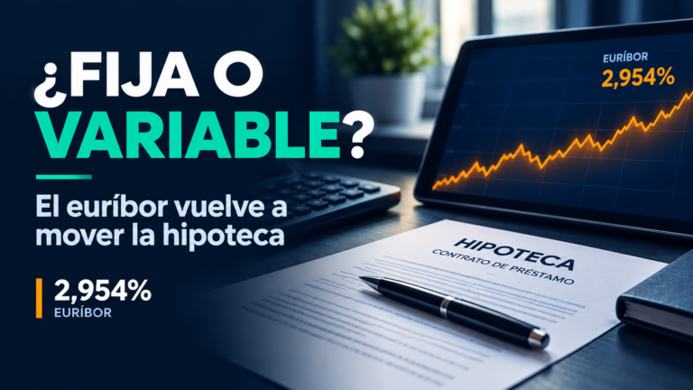 Gráfico de la cuota de una hipoteca fija frente a una variable según el euríbor: la línea de la fija es plana y la de la variable sube, y ambas se cruzan en torno al 2,3%